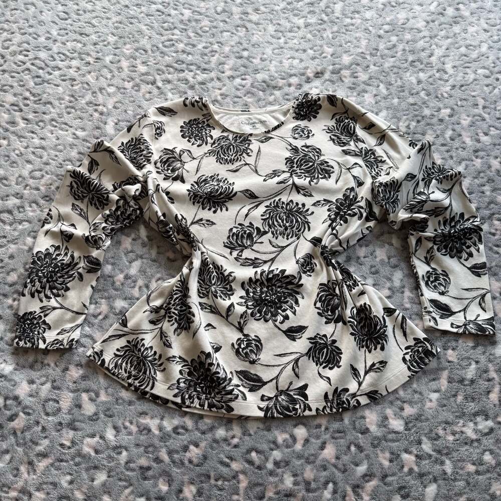 Croft & Barrow Women's Long Sleeve Floral Print Top Petite Large